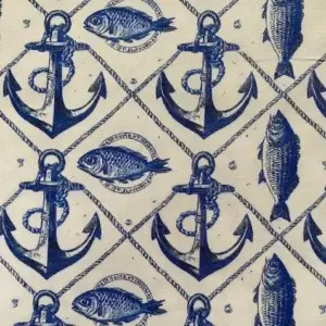 Bivokspapir XL med blått maritimt mønster av anker, fisk og tau på lys bakgrunn