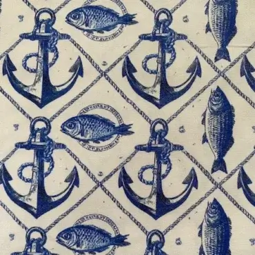 Bivokspapir XL med blått maritimt mønster av anker, fisk og tau på lys bakgrunn